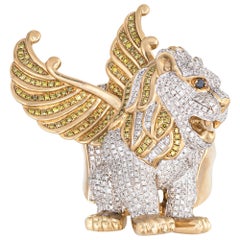 3 Carat Diamond Winged Lion Ring Griffon Vintage 14 Karat Yellow Gold Jewelry
