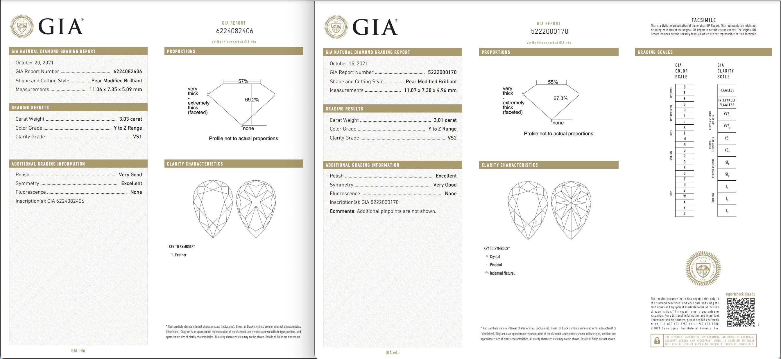 7.26ct  GIA Light Yellow Pear Shape Diamond Drop Earrings For Sale 3