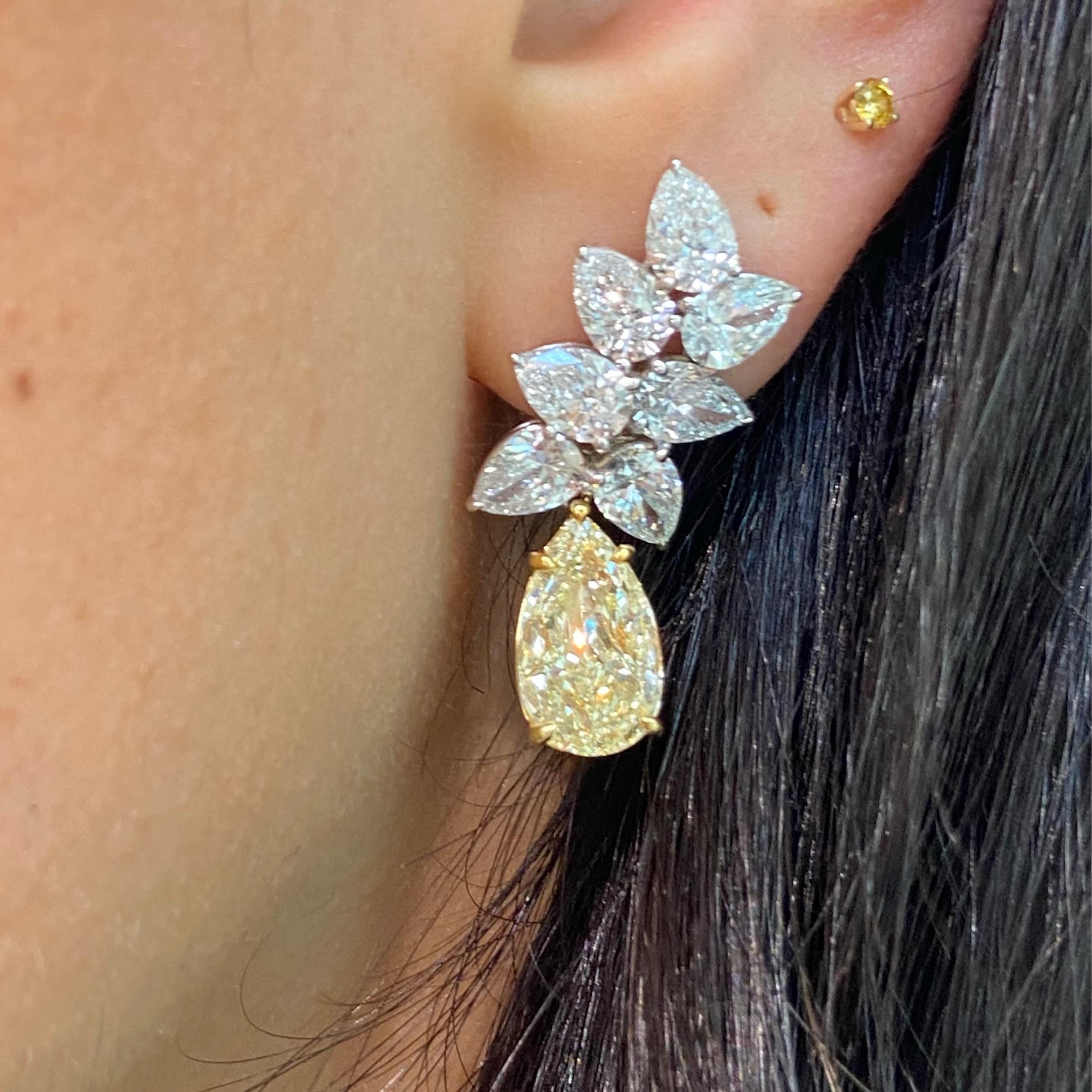 3 Carat Each Yellow Diamond With White Diamond Cluster Earrings For Sale 2