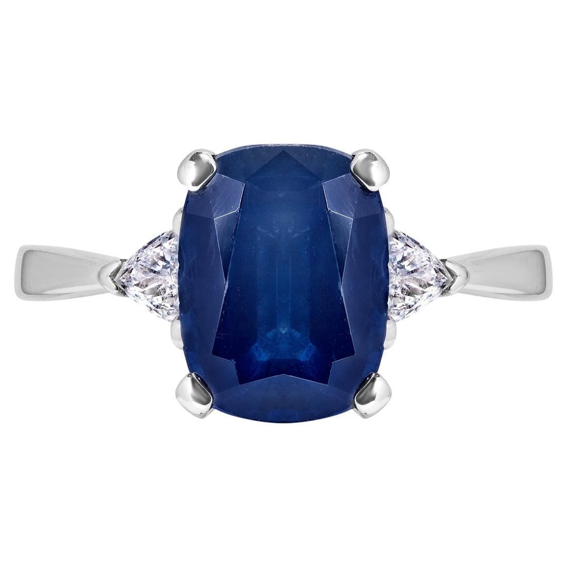 3 Carat Elongated Cushion Blue Sapphire Ring Certified For Sale