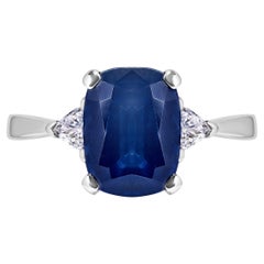 3 Carat Elongated Cushion Blue Sapphire Ring Certified