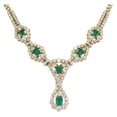 3 Carat Emerald 9 Carat Diamond 18k Yellow Gold Statement Necklace