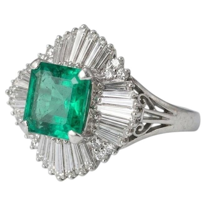 3 Carat Emerald and 2 Carat Diamond Platinum Cocktail Ring
