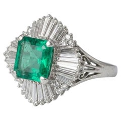 3 Carat Emerald and 2 Carat Diamond Platinum Cocktail Ring