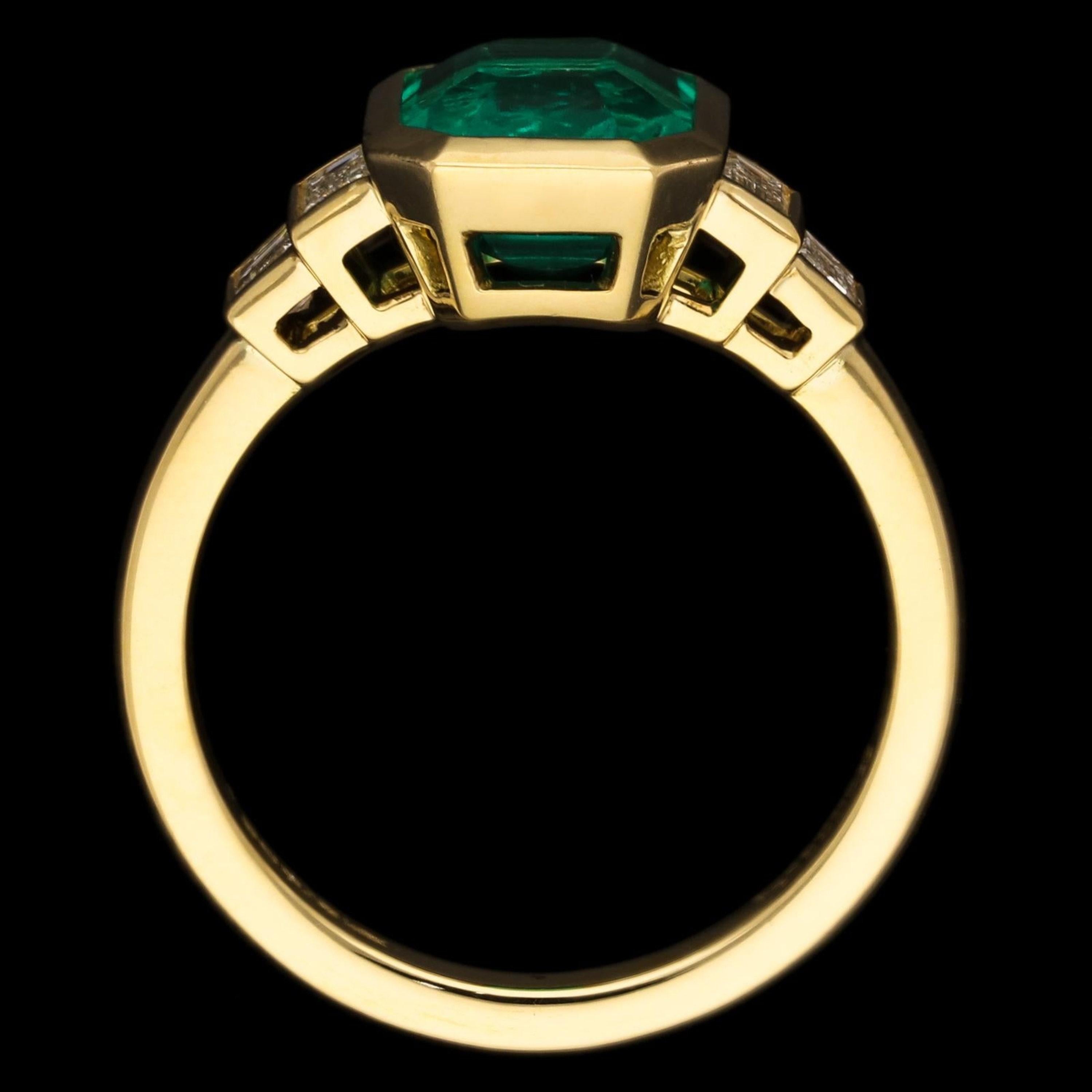 For Sale:  3 Carat Emerald and White Diamond Yellow Gold Engagement Ring 3