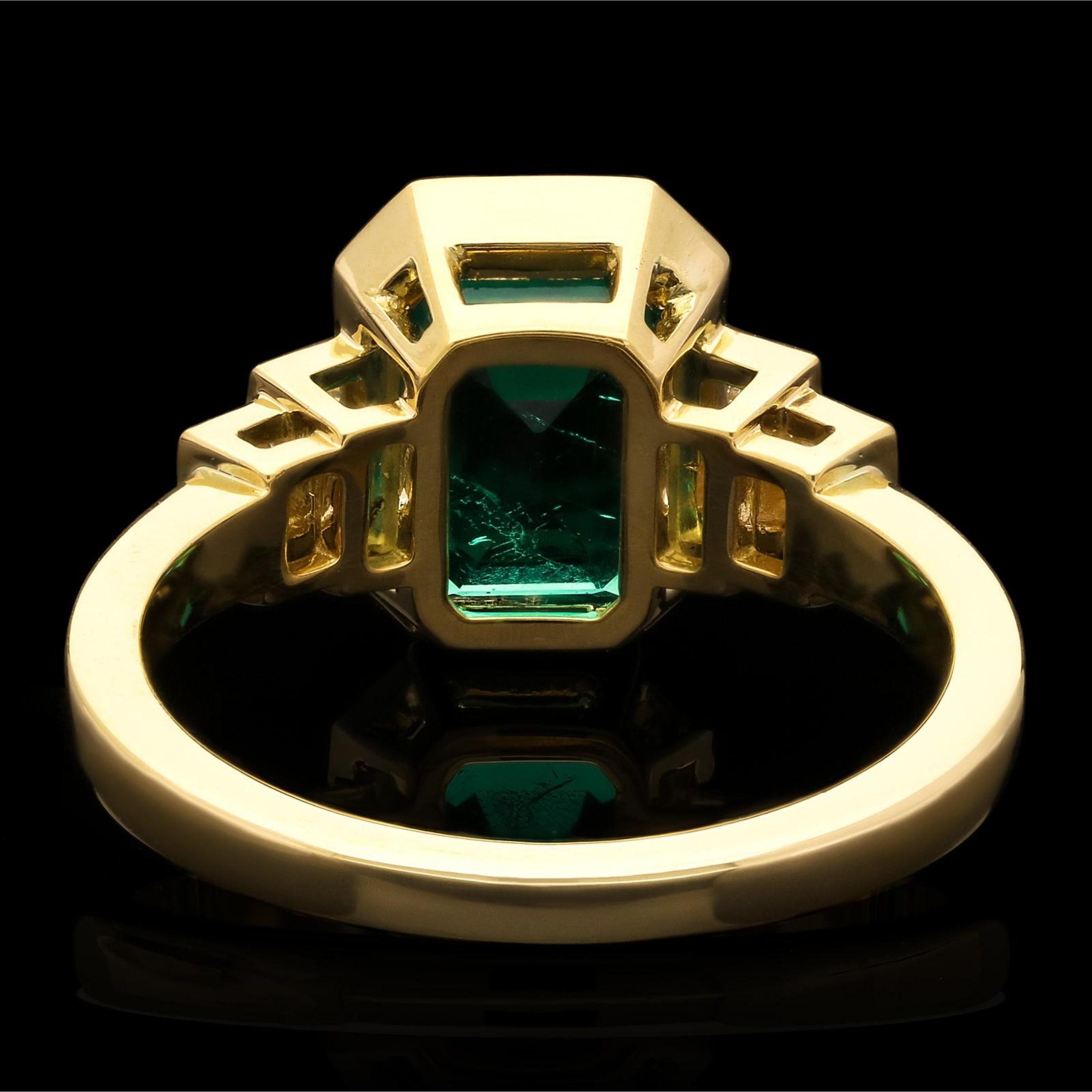 For Sale:  3 Carat Emerald and White Diamond Yellow Gold Engagement Ring 5