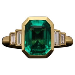 3 Carat Emerald and White Diamond Yellow Gold Engagement Ring