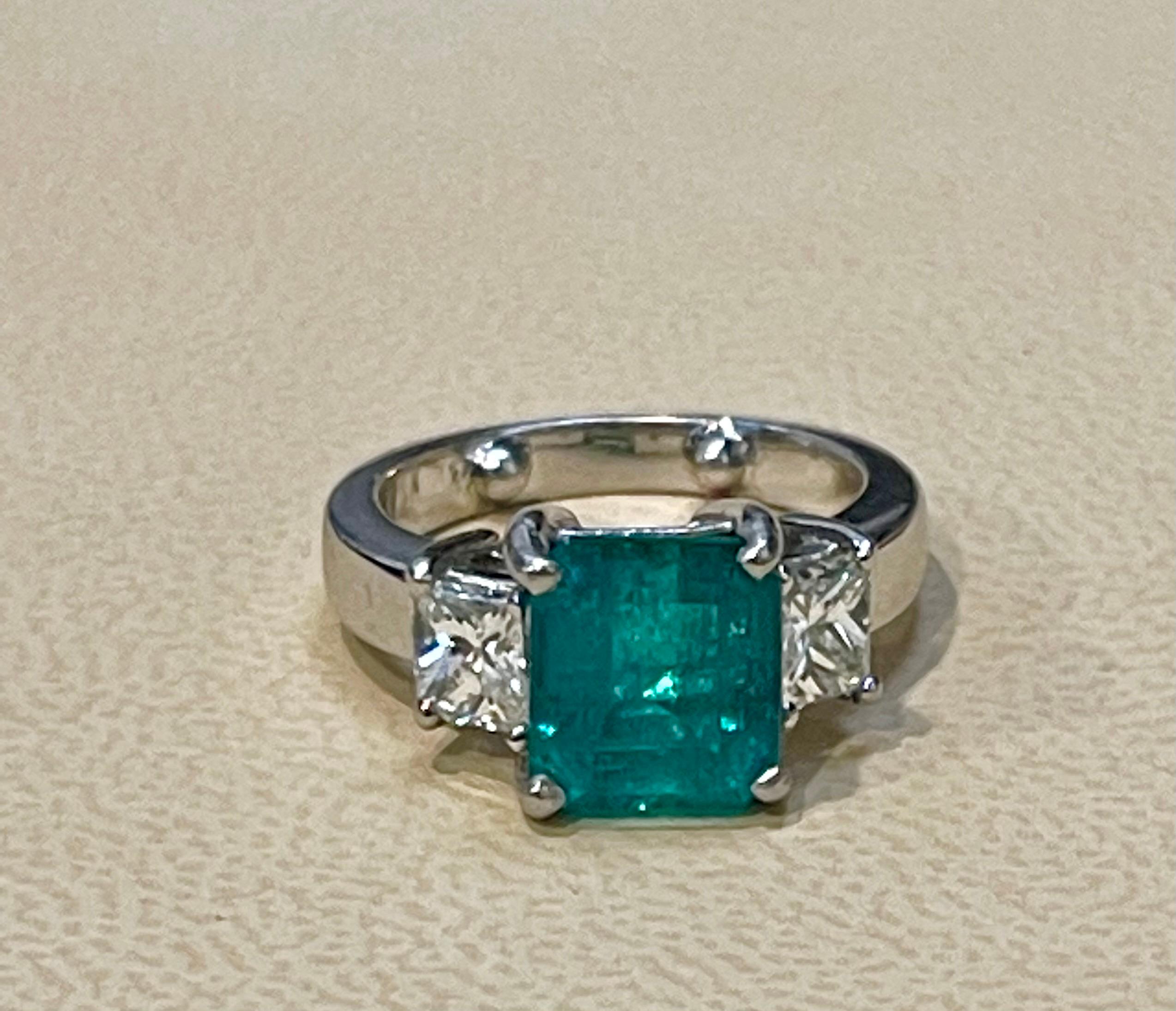 3 Carat Emerald Cut Colombian Emerald & 1.1 Ct Diamond Ring in 18K White Gold 3