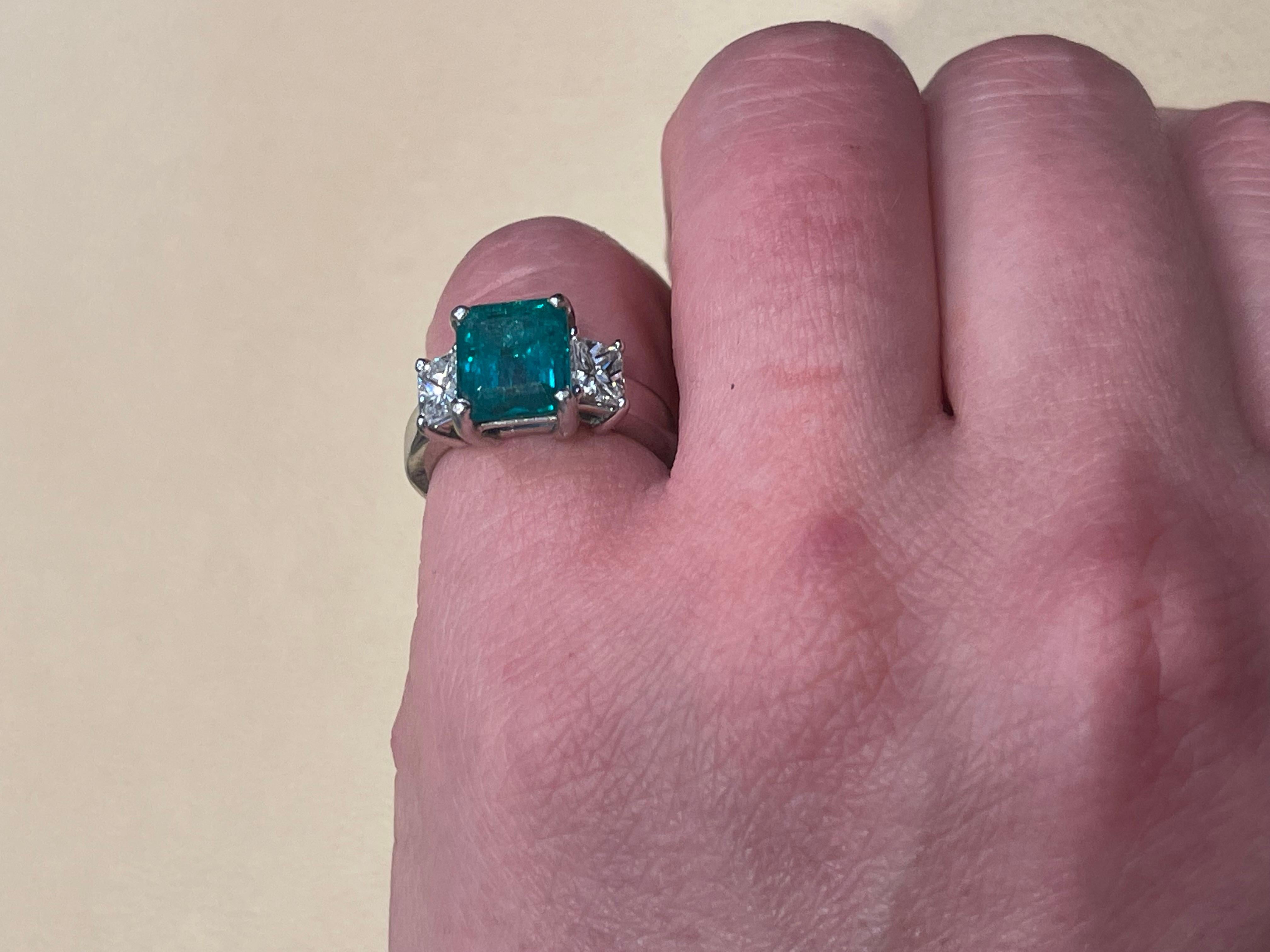 3 Carat Emerald Cut Colombian Emerald & 1.1 Ct Diamond Ring in 18K White Gold 4