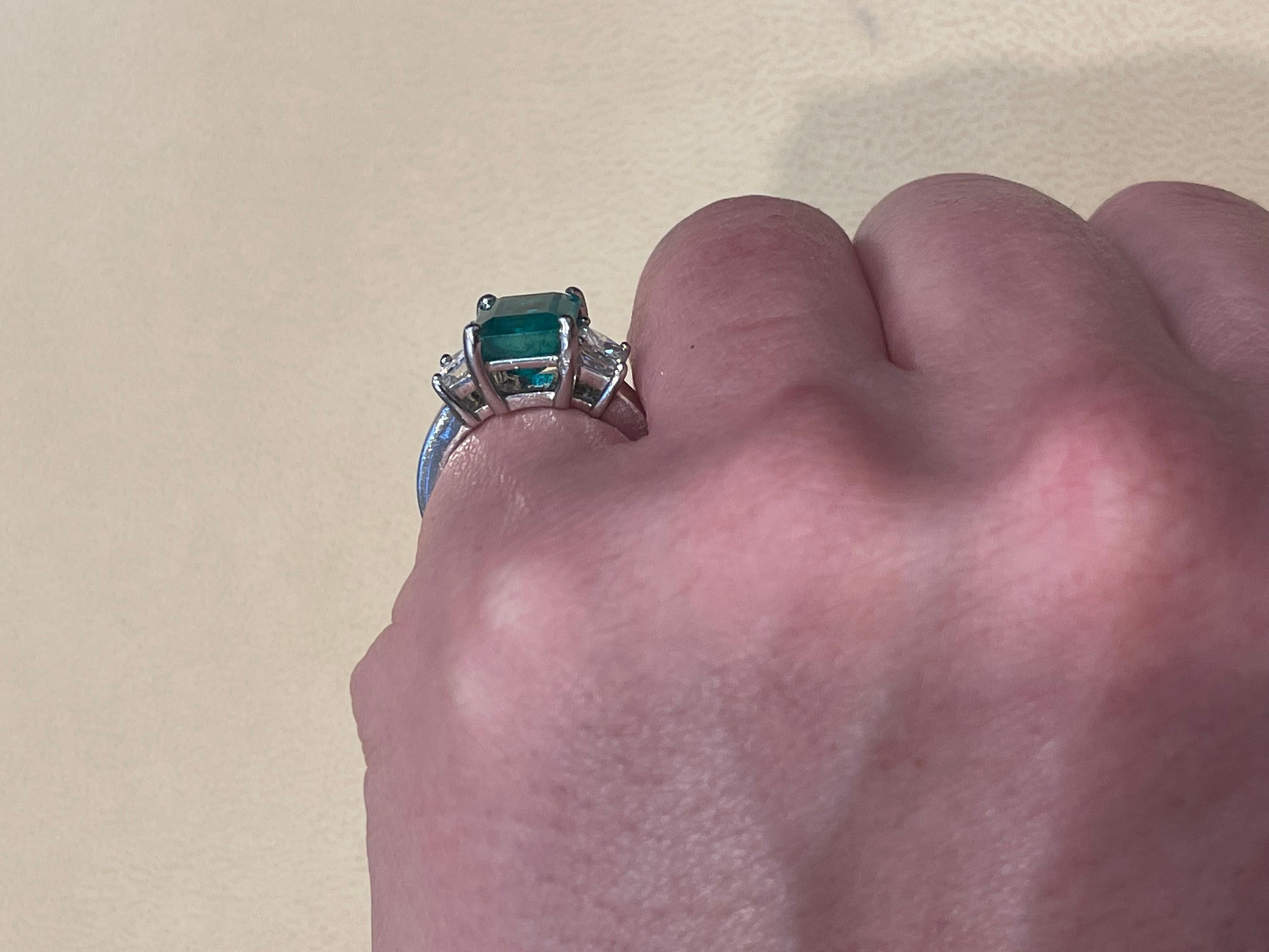 3 Carat Emerald Cut Colombian Emerald & 1.1 Ct Diamond Ring in 18K White Gold 6