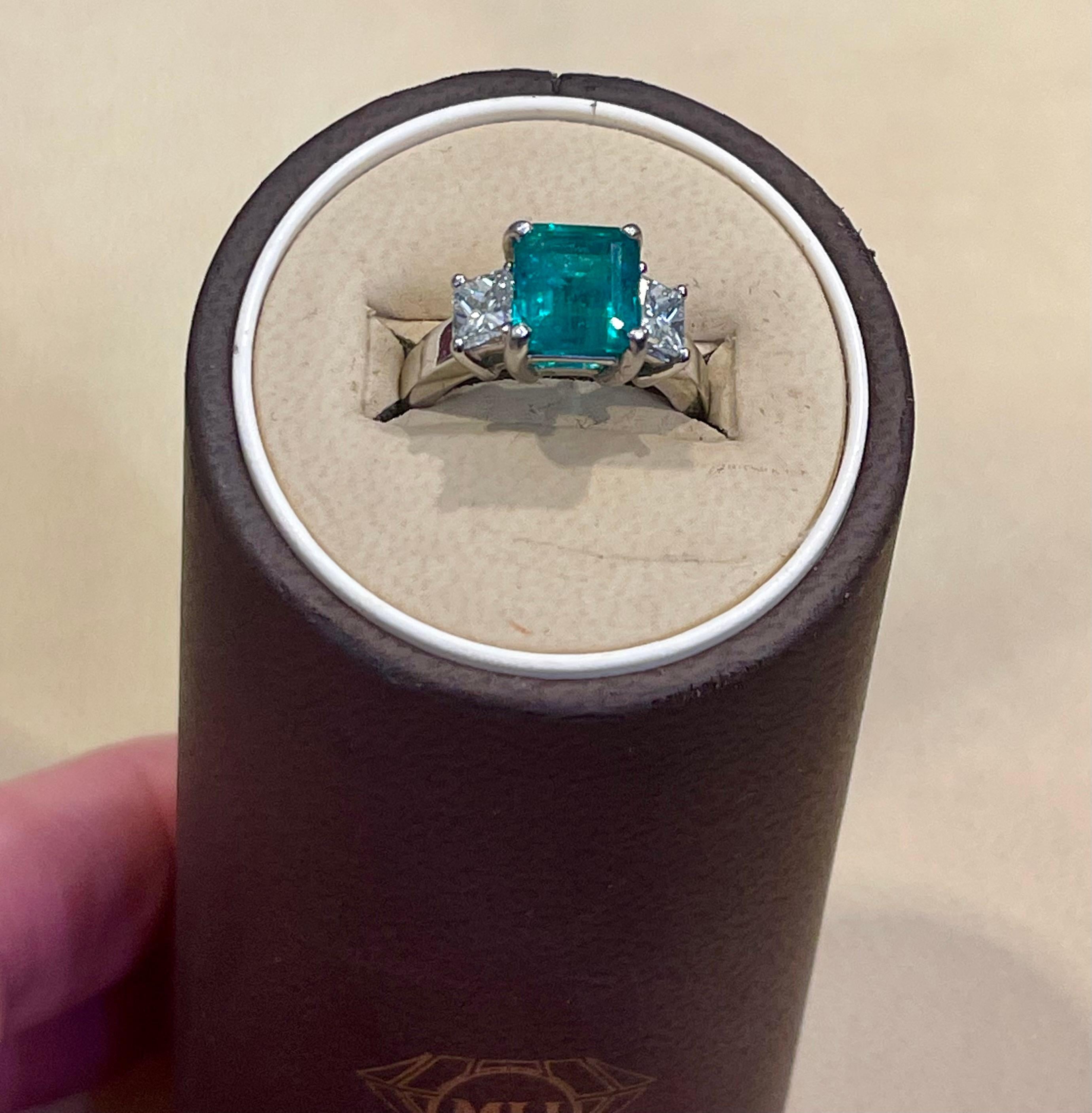 3 Carat Emerald Cut Colombian Emerald & 1.1 Ct Diamond Ring in 18K White Gold 7