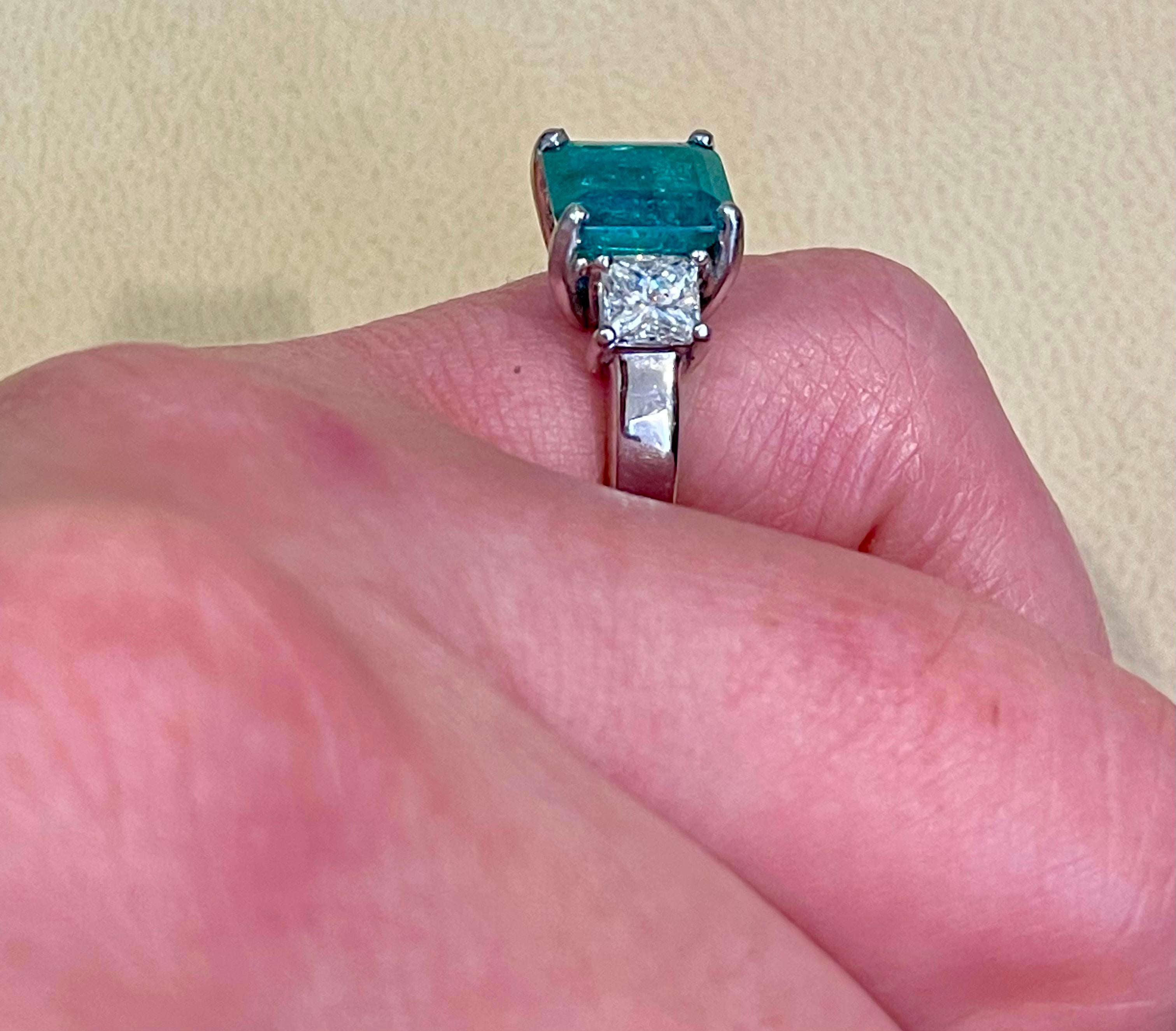 3 Carat Emerald Cut Colombian Emerald & 1.1 Ct Diamond Ring in 18K White Gold 9