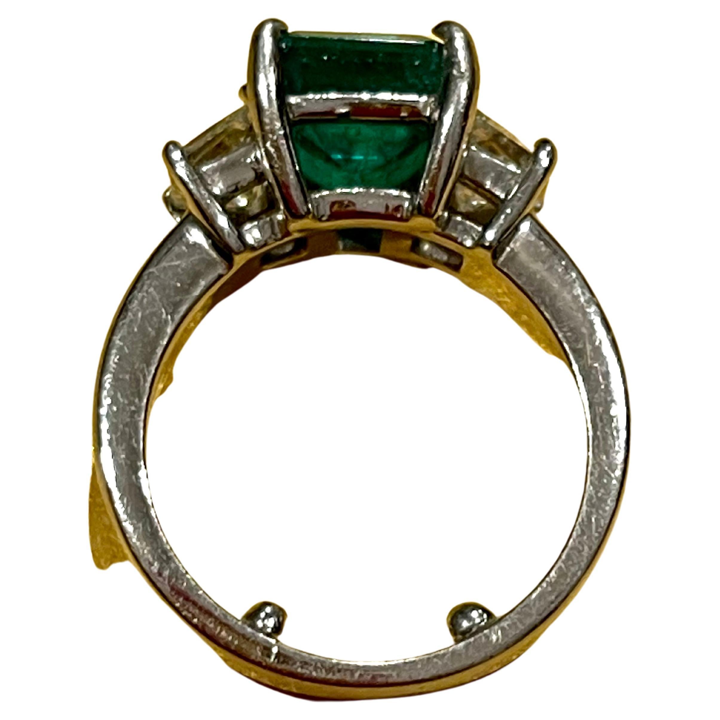 3 Carat Emerald Cut Colombian Emerald & 1.1 Ct Diamond Ring in 18K White Gold 11