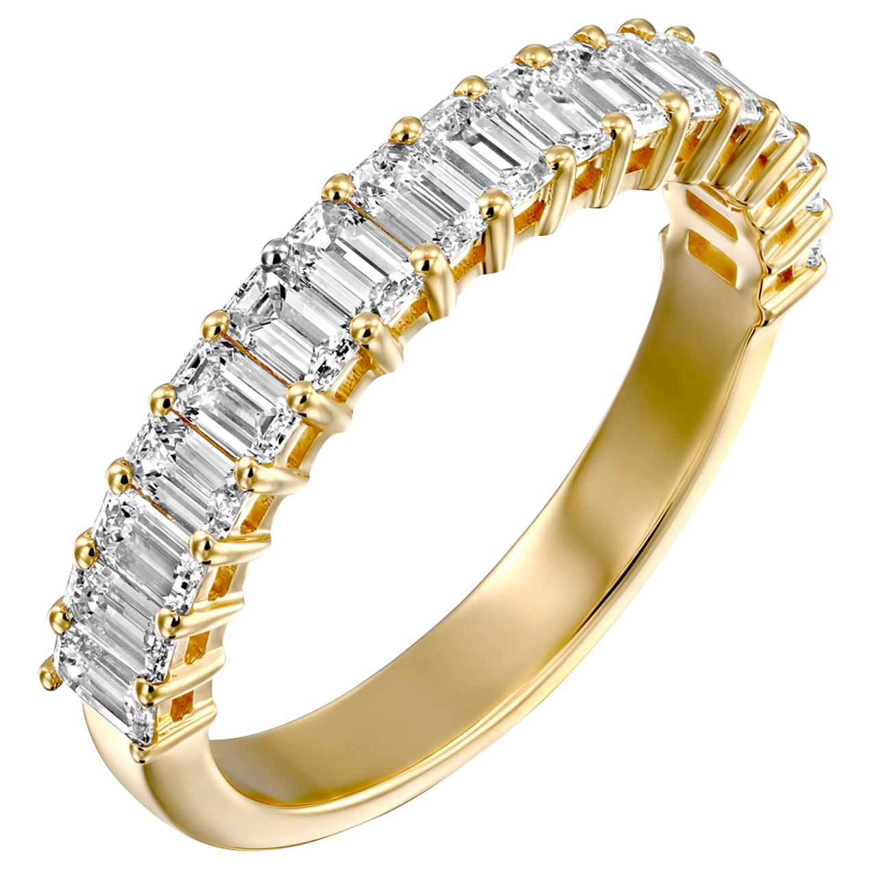 3 Carat Emerald Cut Diamond Band, 18 Karat Yellow Gold VS1 Wedding Band