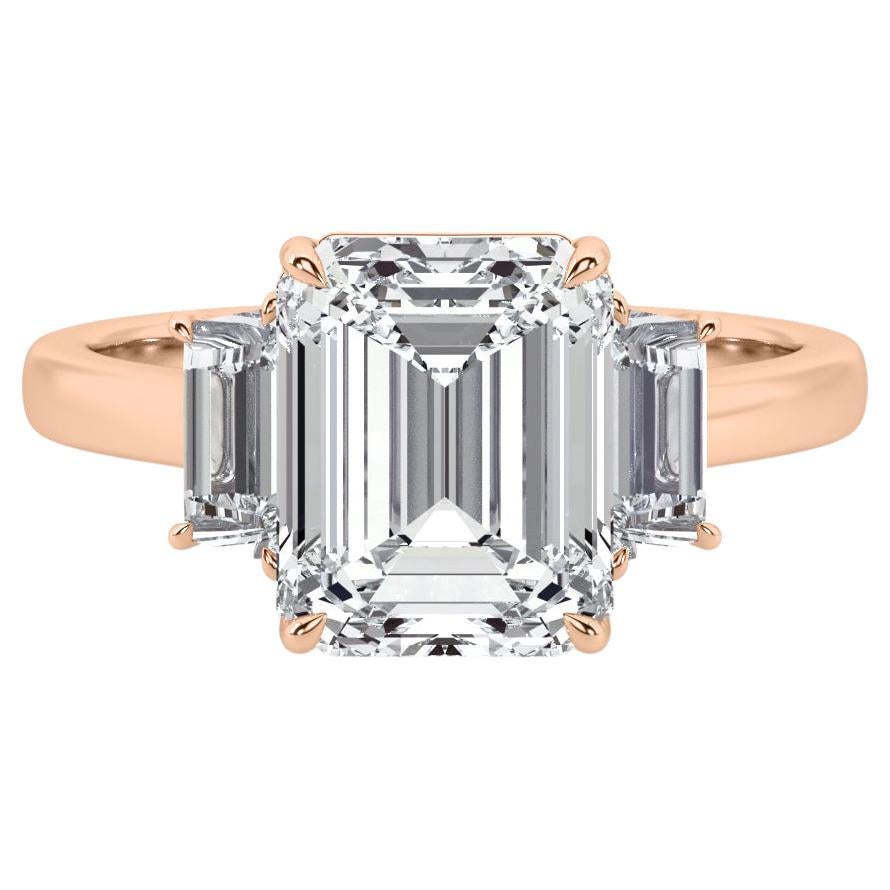 3 Carat Emerald Cut Diamond Bezel Set Engagement Ring Rose Gold