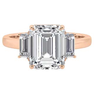 Hancocks 5.38ct Old Emerald Cut Diamond Bezel Set Gold Ring Tapered ...