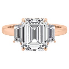 3 Carat Emerald Cut Diamond Bezel Set Engagement Ring Rose Gold