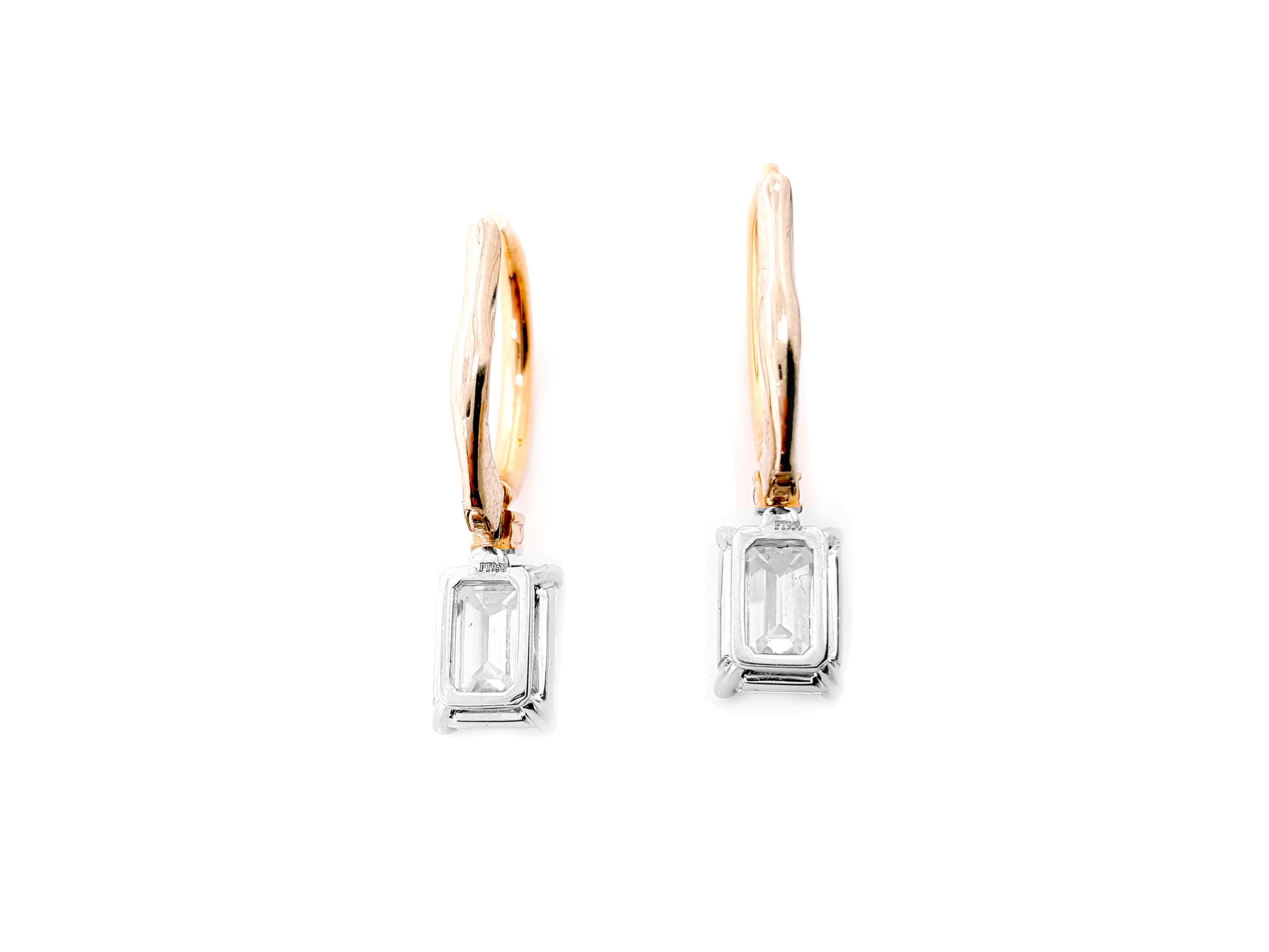 3 Carat Emerald Cut Diamond Drop Earrings Huggie Hoop 18k Gold, GIA Certified In New Condition In New York, NY