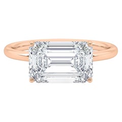 3 Carat Emerald Cut Diamond East to West Engagement Ring in 14k Rose Gold