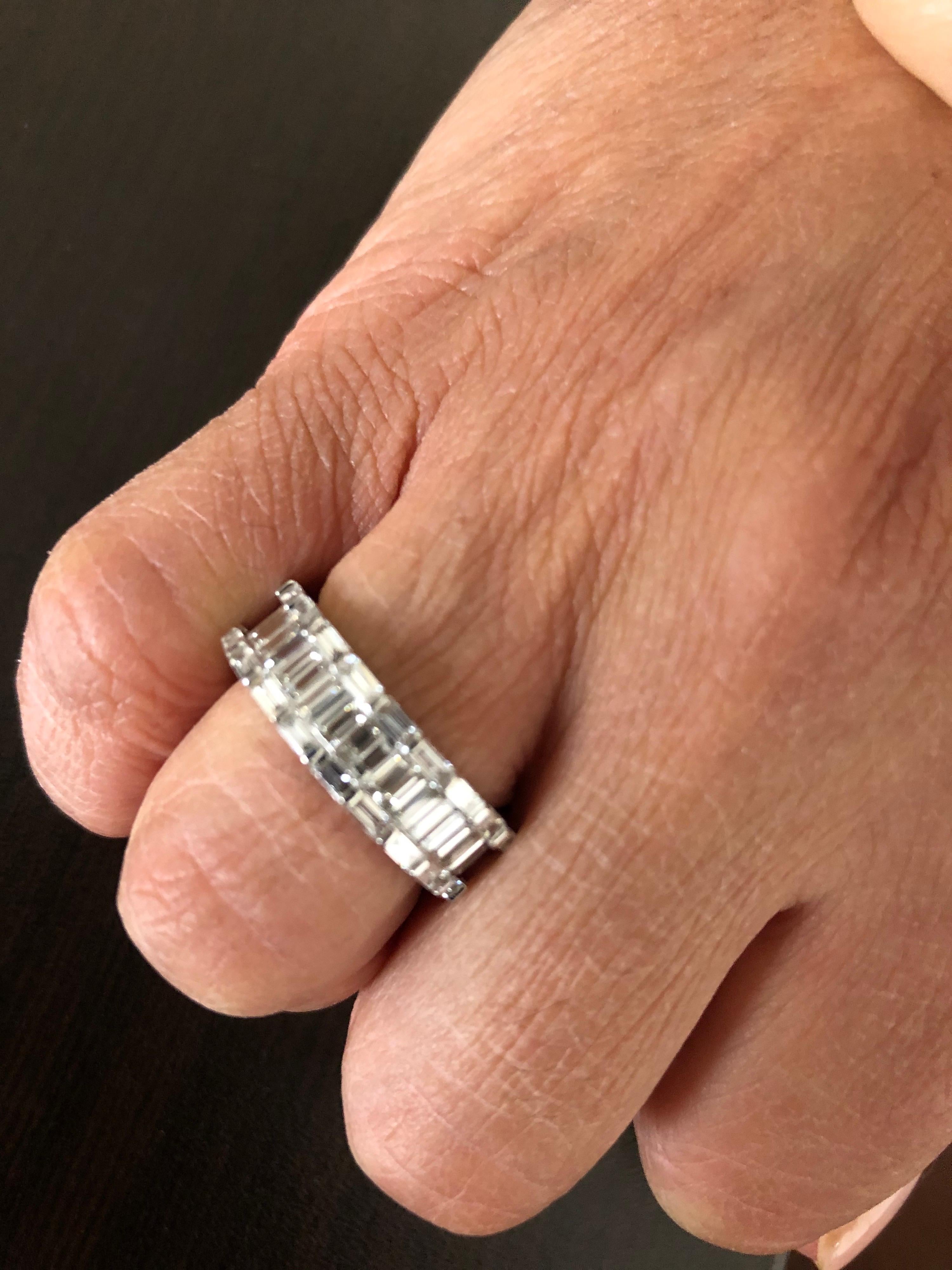 Modern 3 Carat Emerald Cut Diamond Eternity Ring For Sale
