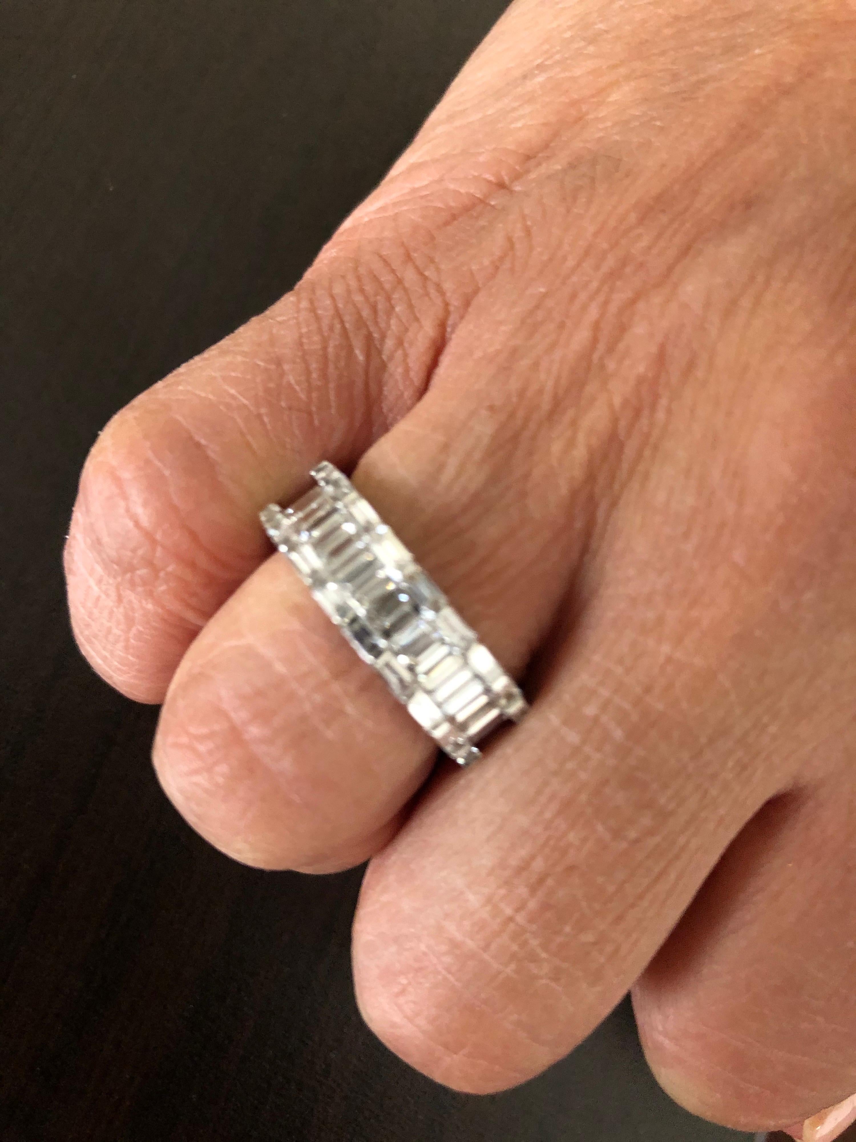 Baguette Cut 3 Carat Emerald Cut Diamond Eternity Ring For Sale