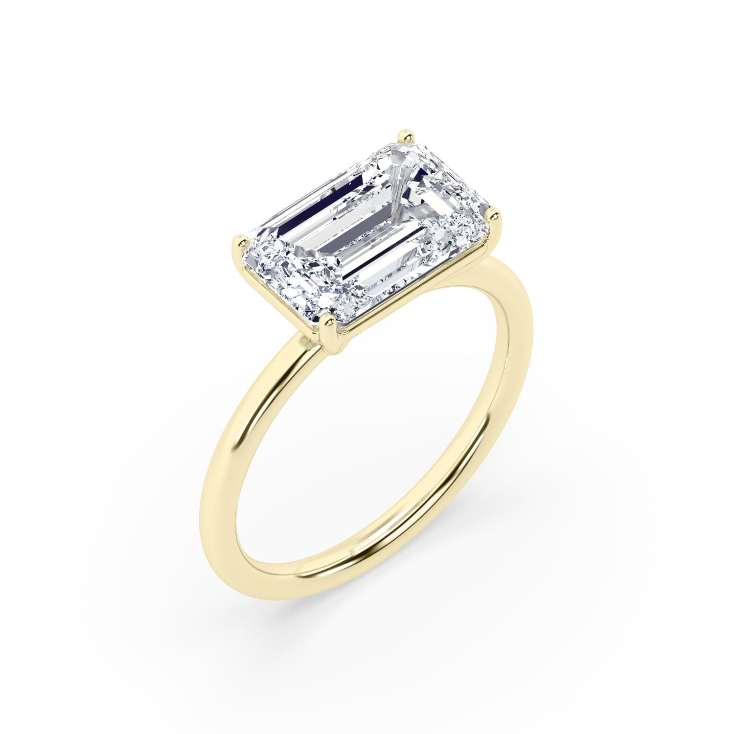 GIA certified emerald cut diamond engagement ring with G color and VS2 clarity (**this ring can be made with a different diamond to accommodate your budget and taste, please contact for more details). Diamond is set east to west for a unique and