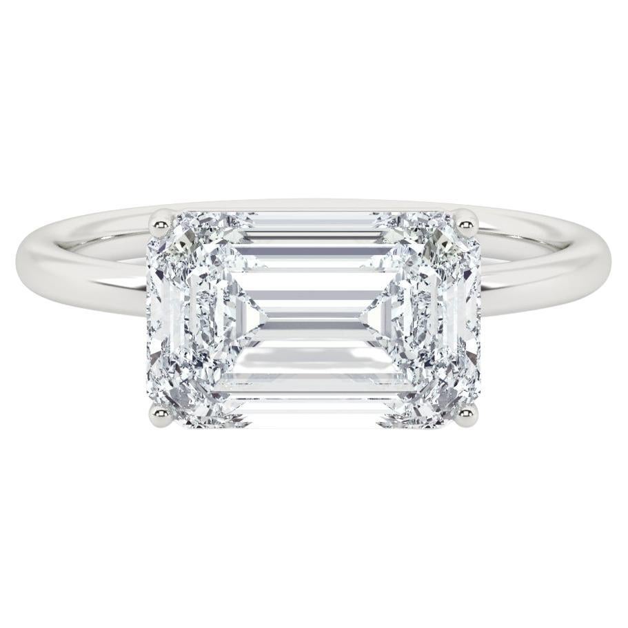3 Carat Emerald Cut Diamond East to West Engagement Ring in Platinum For Sale