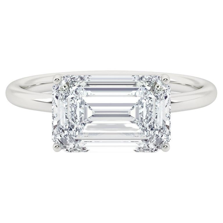 3 Carat Emerald Cut Diamond East to West Engagement Ring in Platinum For Sale