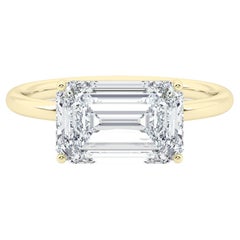 3 Carat Emerald Cut Diamond East to West Engagement Ring in 14 Karat Yellow Gold