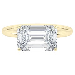 3 Carat Emerald Cut Diamond East to West Engagement Ring in 14 Karat Yellow Gold