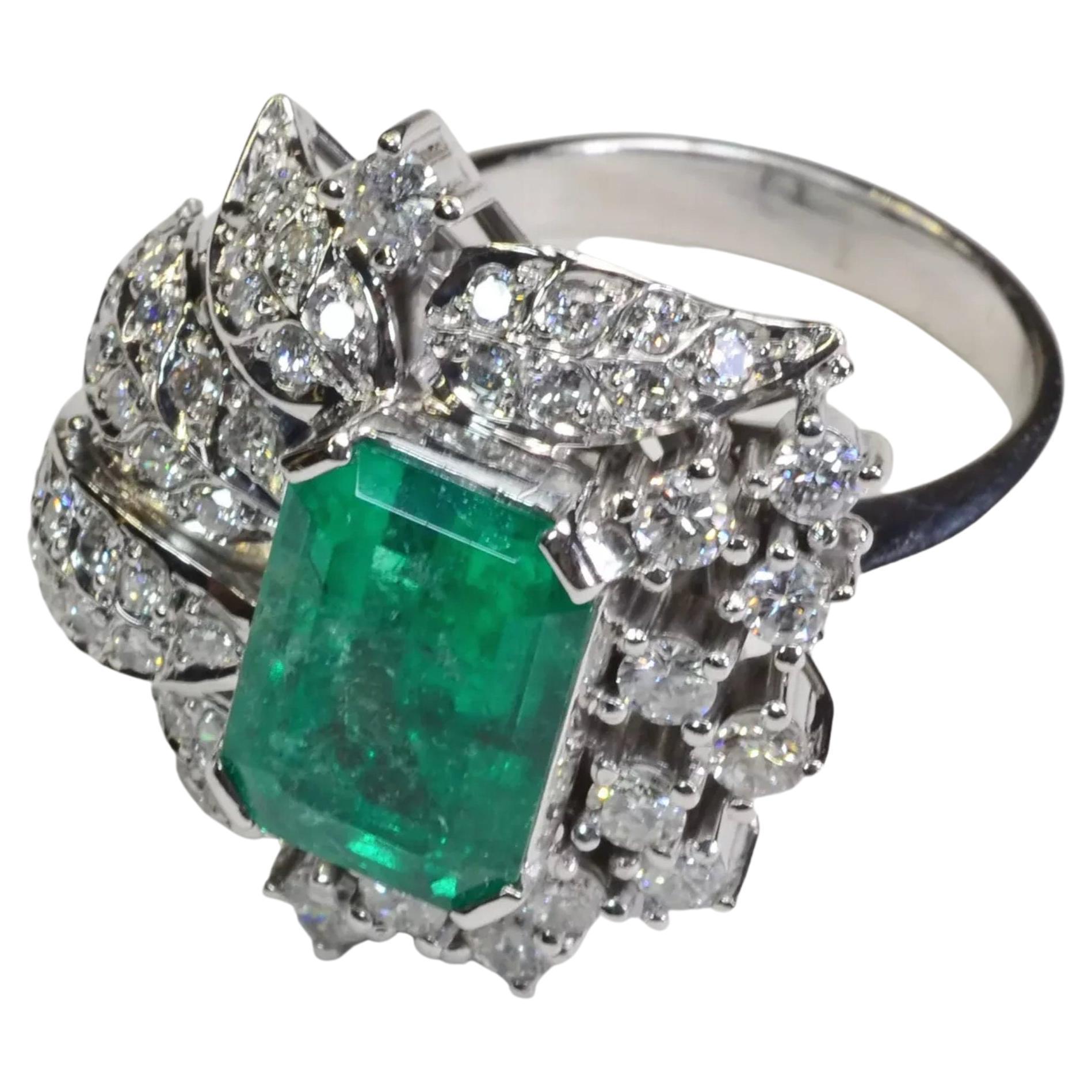 3 Carat Colombian Emerald Diamond Engagement Wedding Ring White Gold Cocktail 