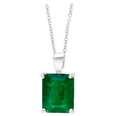 3 Carat Emerald Cut Emerald Pendant or Necklace 14 Karat White Gold with Chain