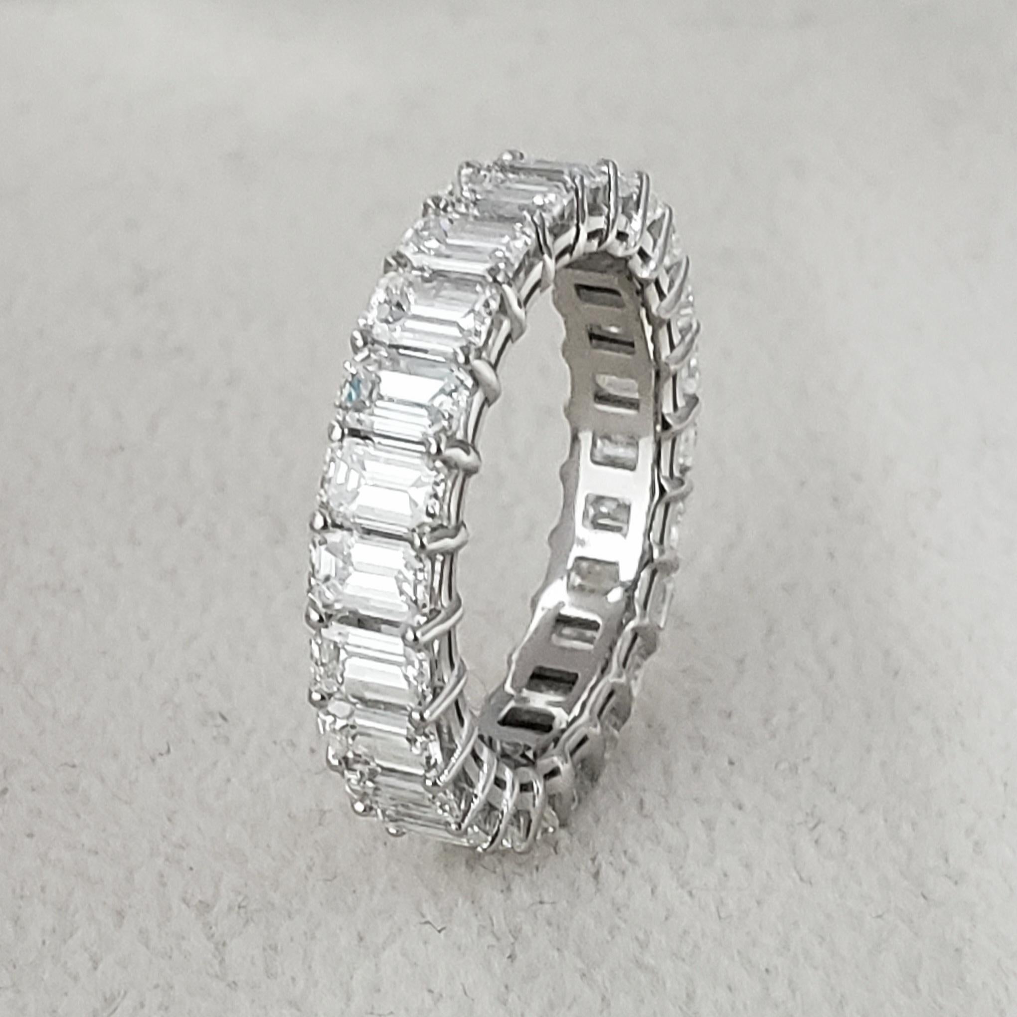 For Sale:  3 Carat Emerald Cut Eternity Band Shared Prong Design F-G Color VS1 Clarity 18k 3