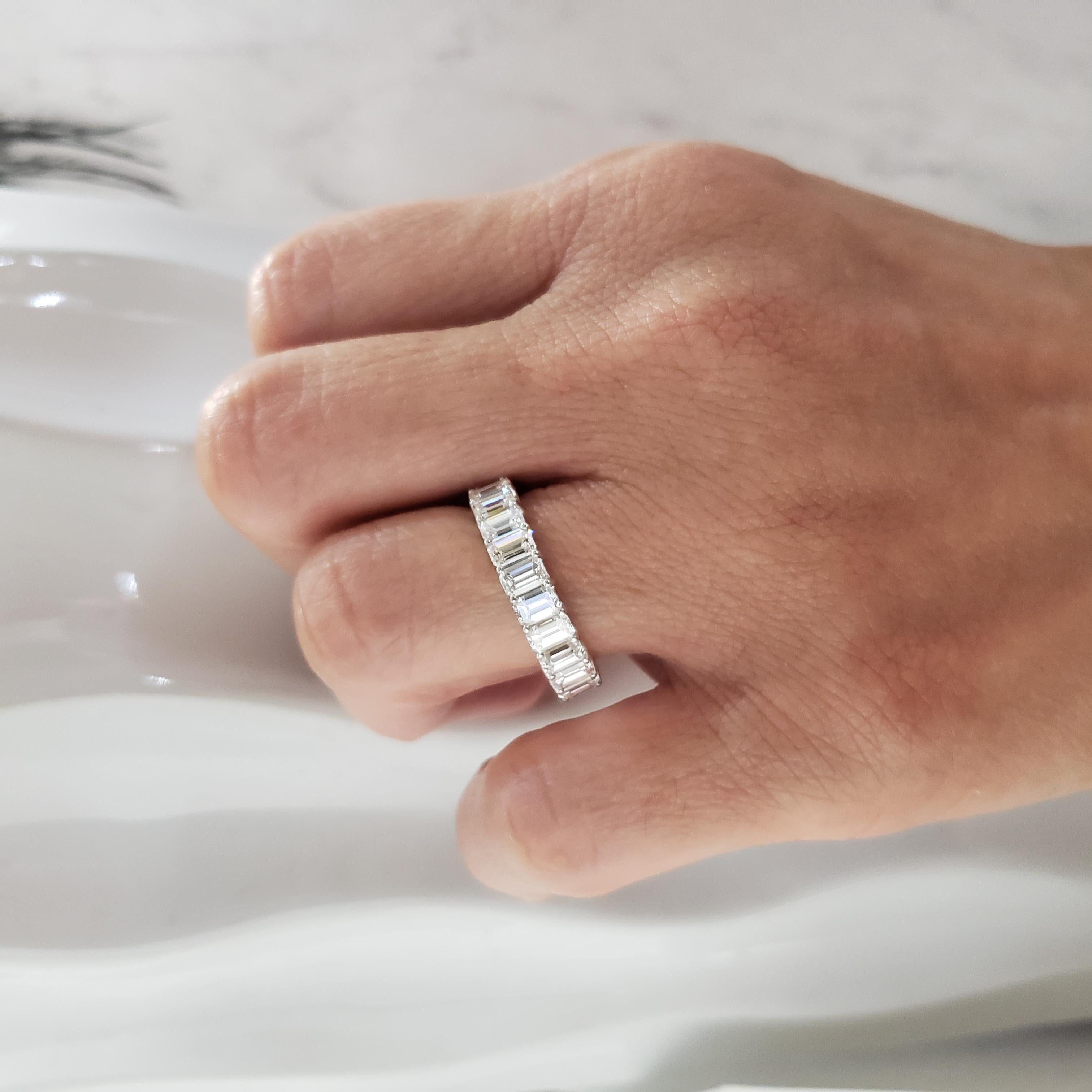 For Sale:  3 Carat Emerald Cut Eternity Band Shared Prong Design F-G Color VS1 Clarity 18k 5