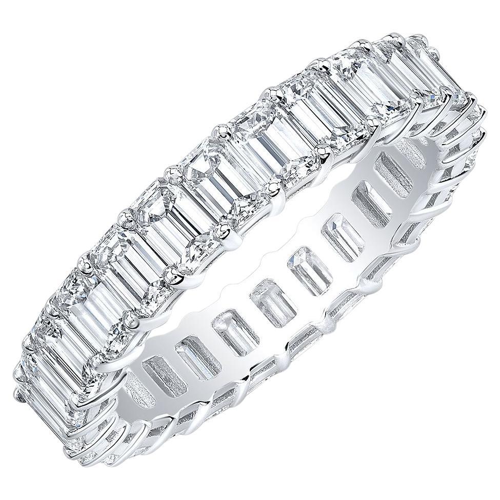 For Sale:  3 Carat Emerald Cut Eternity Band Shared Prong Design F-G Color VS1 Clarity 18k