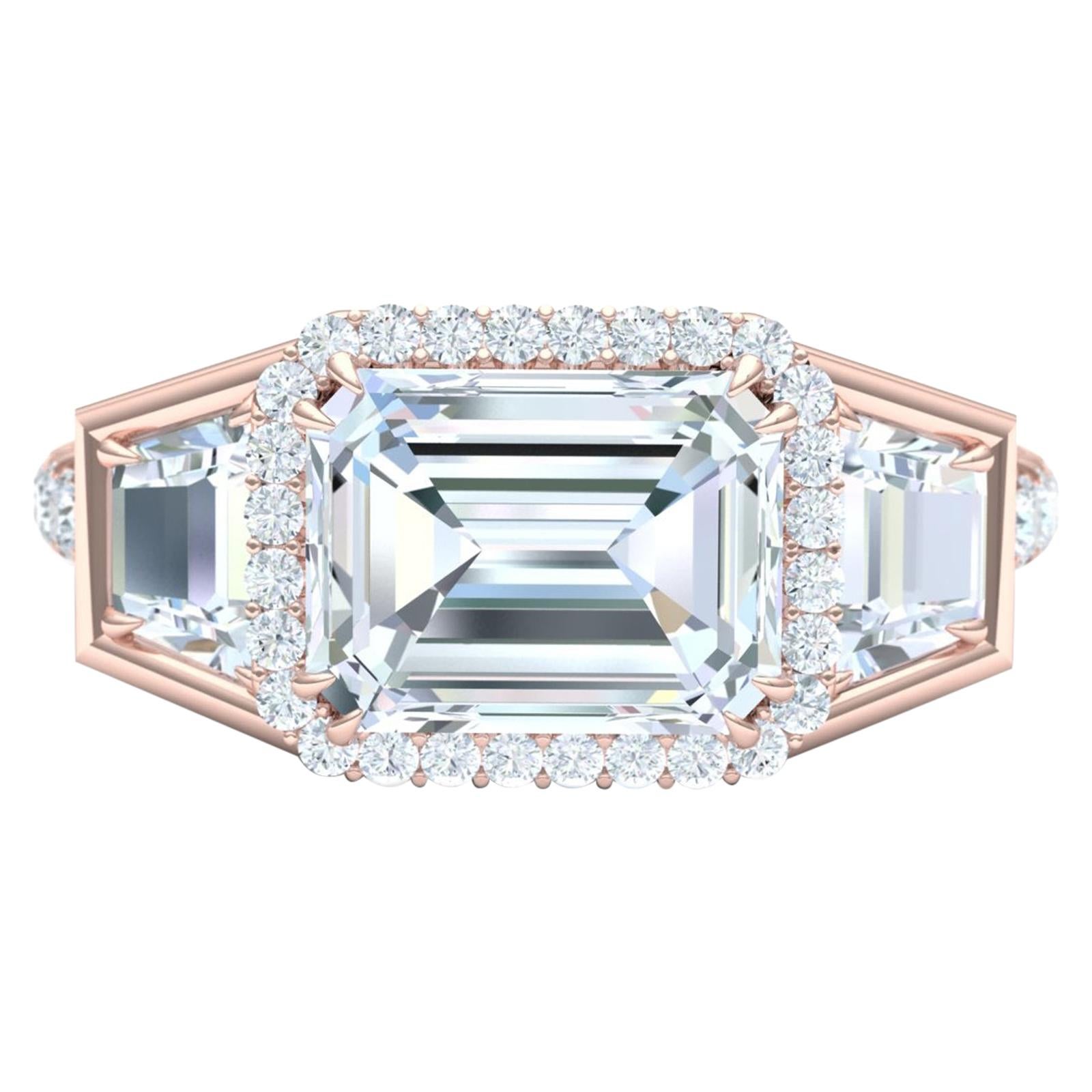 3 Carat Emerald Cut GIA Certified Diamond Engagement Rose Gold Ring For Sale