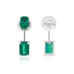 3 Carat Emerald Cut Zambian Emerald Gemstone 18 Karat White Gold Dangle Earrings