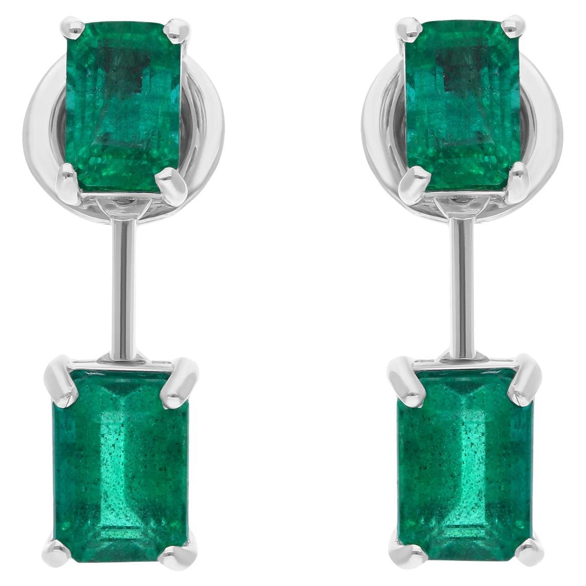 Pendants d
oreilles en or blanc 18 carats avec émeraude de Zambie taille émeraude de 3 carats