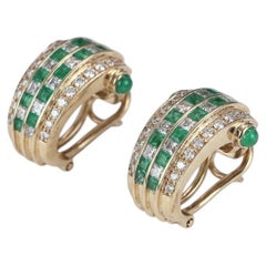 3 Carat Emerald Diamond 18k Yellow Gold Huggie Earrings