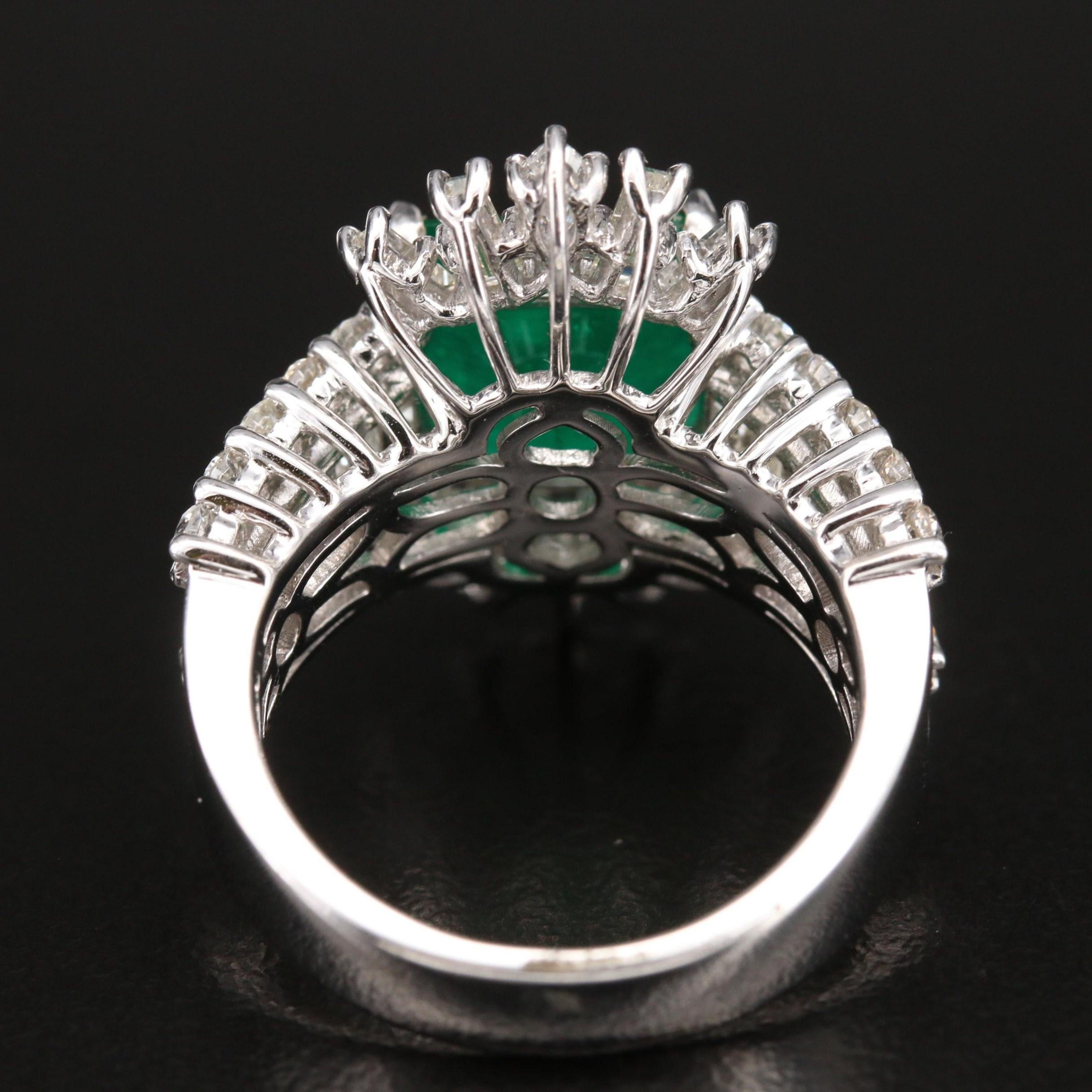 For Sale:  3 Carat Emerald Diamond Engagement Ring Art Deco Halo Emerald Statement Ring 3