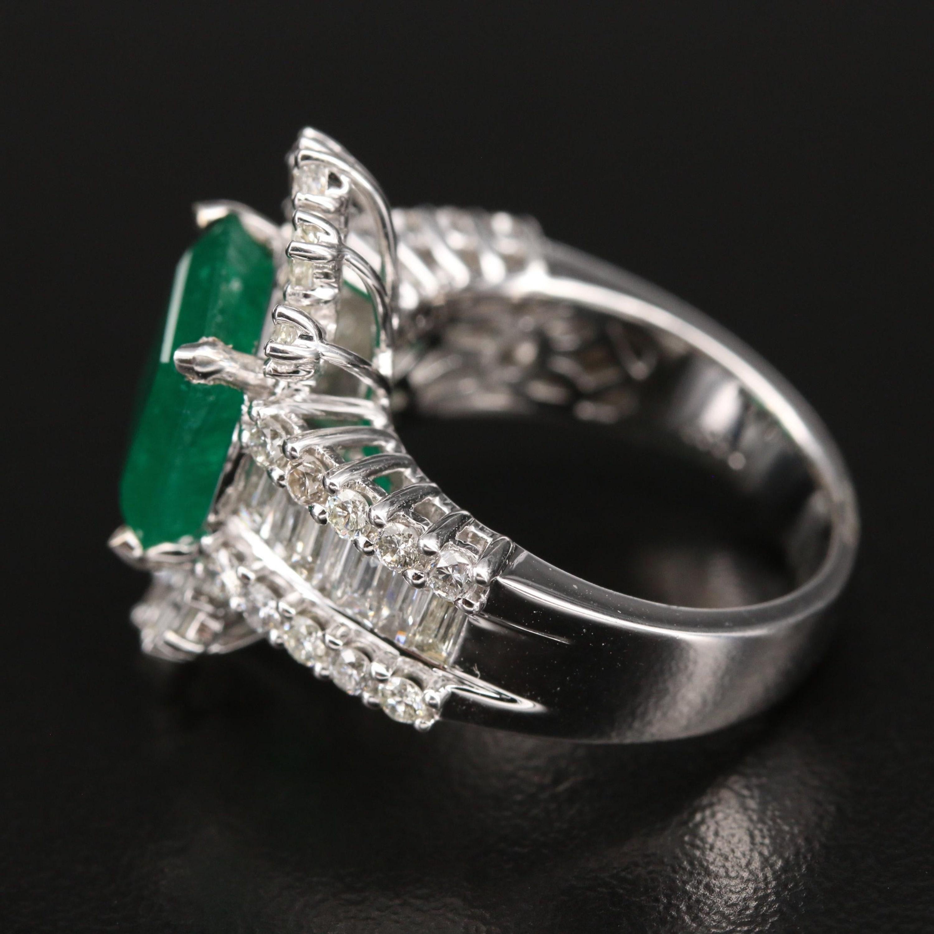 For Sale:  3 Carat Emerald Diamond Engagement Ring Art Deco Halo Emerald Statement Ring 5