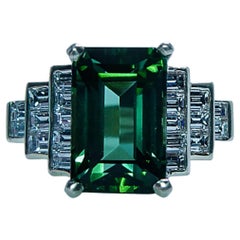 Art Deco 3 CT Natural Emerald Diamond Engagement Ring in 18K Gold, Cocktail Ring