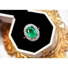 18K Gold 3 CT Natural Emerald and Diamond Antique Art Deco Style Engagement Ring