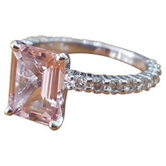 3 Carat Emerald Morganite 14 Karat White Gold Engagement Ring with Diamonds