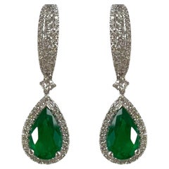 3 Carat Emerald Pear Drop Earrings, Dangle Earrings, Emerald Pear, 18k Gold