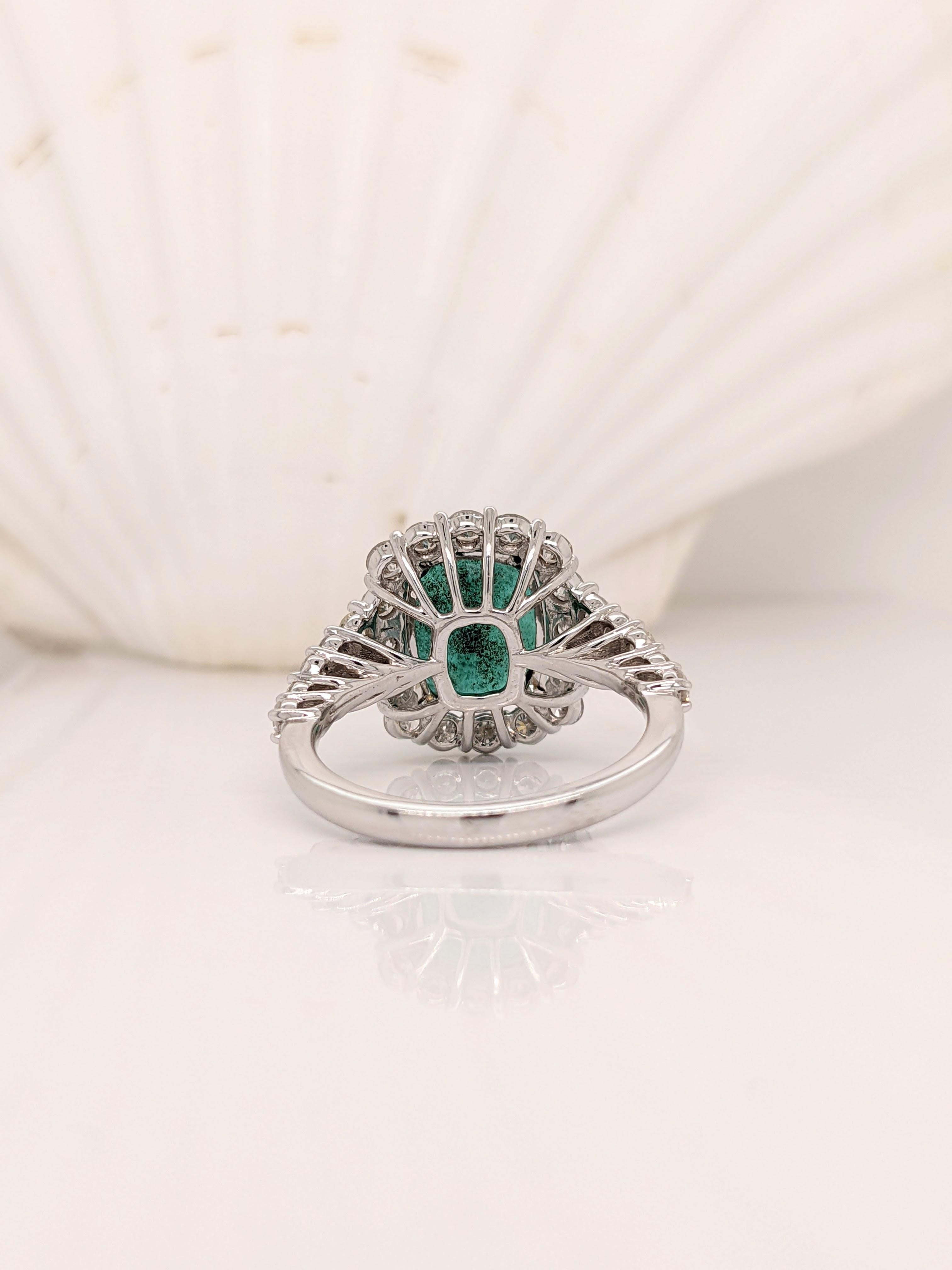 Oval Cut 3 Carat Emerald Ring in 14k Solid White Gold with a Halo of Natural Diamonds For Sale