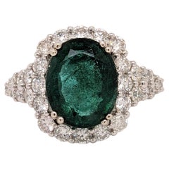 3ct Dazzling Emerald Ring w Earth Mined Diamonds in Solid 14k Gold Oval 11x9mm