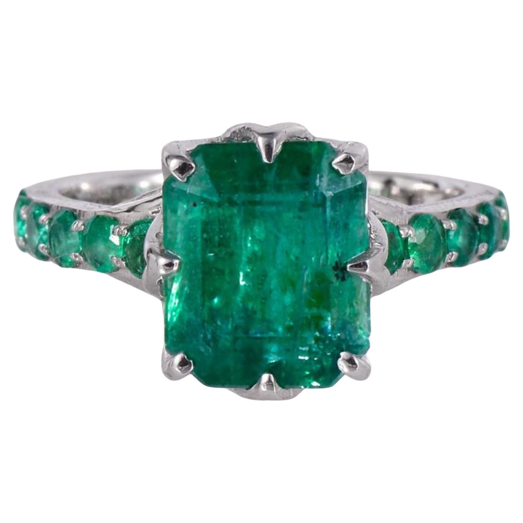 For Sale:  3 Carat Emerald Statement Ring, Natural Emerald Engagement Ring