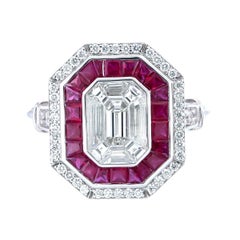 3 carat face Invisible set diamonds with a double halo of ruby & diamonds ring