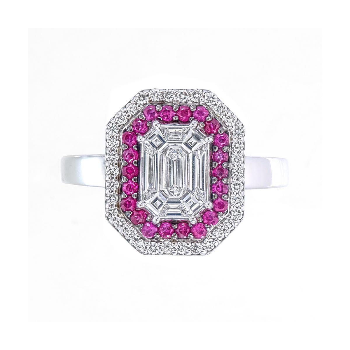 For Sale:  3 carat face look Emerald shape Piecut diamond with a Border of ruby & diamonds 2